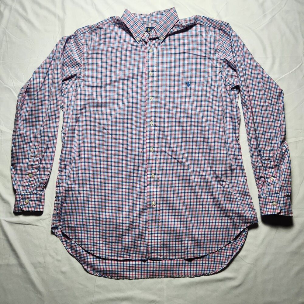 Ralph Lauren Mens LT Tall Cotton Stretch Button Down Plaid Shirt Pink Blue White